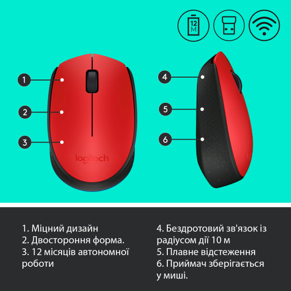 Фото - Мышь беспроводная Logitech M171 Red (910-004641)