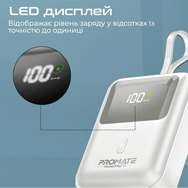 Фото - Уцінка - Батарея мобільна Promate 10000mAh (powerpod-10.white)
