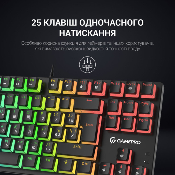 Фото - Клавіатура дротова ігрова GamePro MK80B Black