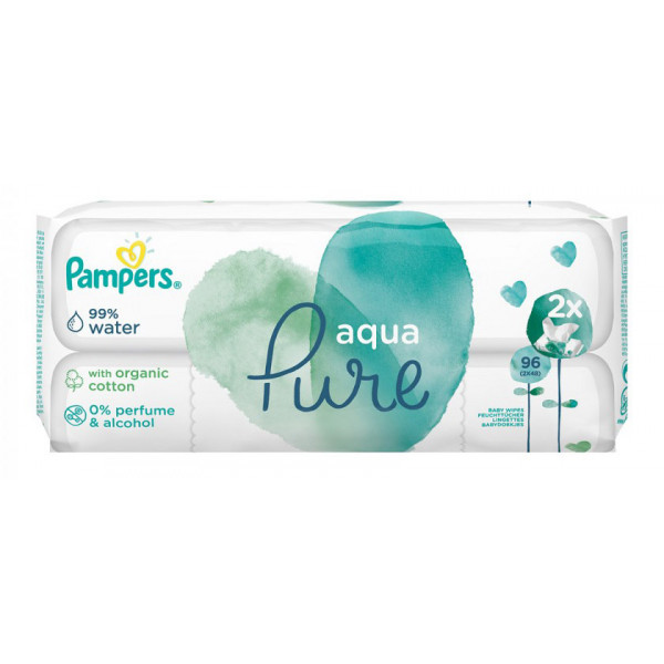 Фото - Серветки вологі для дітей Pampers Aqua Pure 96 шт. (8001090603357)