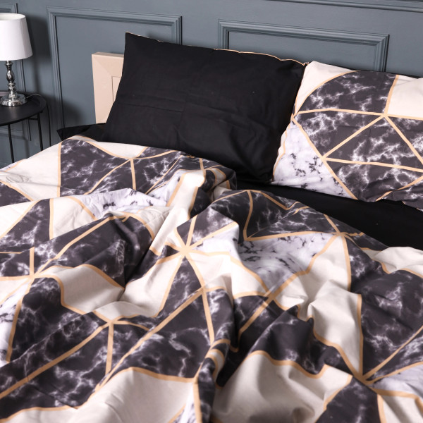 Фото - Комплект постельного белья MirSon Бязь 17-0693 Marbe Black Blocks 175х210 см (2200010453720)