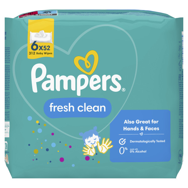 Фото - Вологі серветки для немовлят Pampers Fresh Clean, 312 шт. (6*52 шт) (80777994)