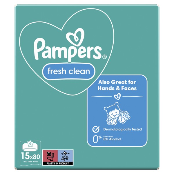 Фото - Влажные салфетки для грудничков Pampers Fresh Clean, 1200 шт. (15*80 шт) (80844946)