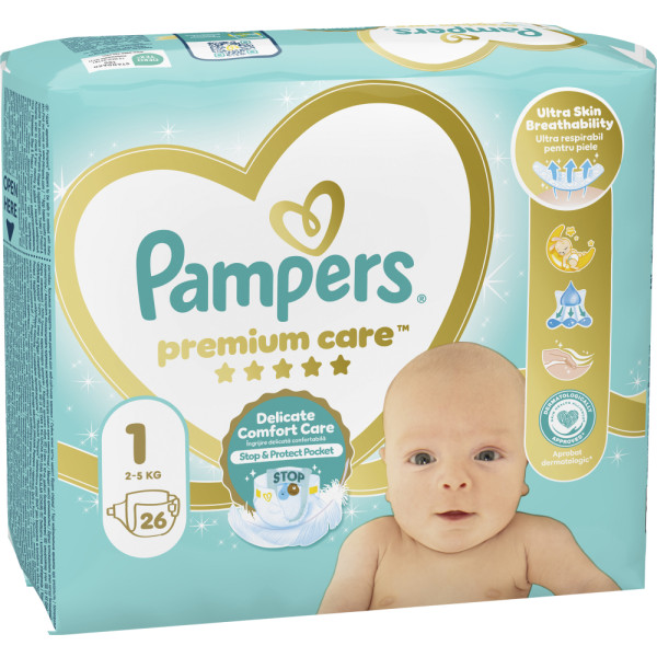 Фото - Одноразові підгузки Pampers Premium Care Розмір 1 (2-5 кг), 26 шт. (80789566)