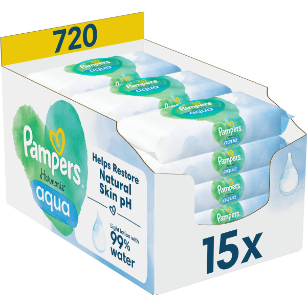 Фото - Вологі серветки для немовлят Pampers Harmonie Aqua, 720 шт. (15*48 шт) (80816909)