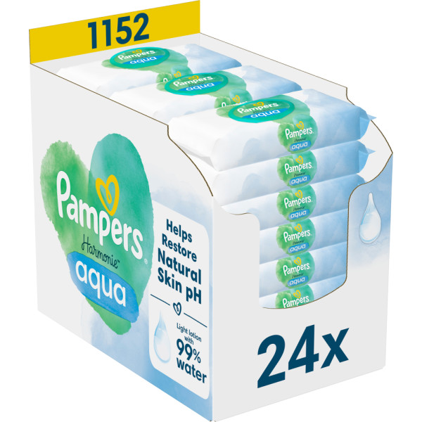 Фото - Вологі серветки для немовлят Pampers Harmonie Aqua, 1152 шт. (24*48 шт.) (80770613) Фото - Вологі серветки для немовлят Pampers Harmonie Aqua, 1152 шт. (24*48 шт.) (80770613)