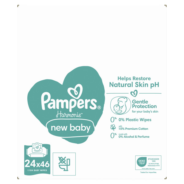 Фото - Вологі серветки для немовлят Pampers Harmonie New baby, 1104 шт. (24*46 шт.) (80769489)