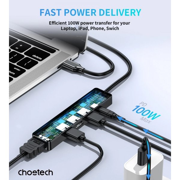 Фото - Хаб USB Choetech 5в1 (HUB-M80-BK)