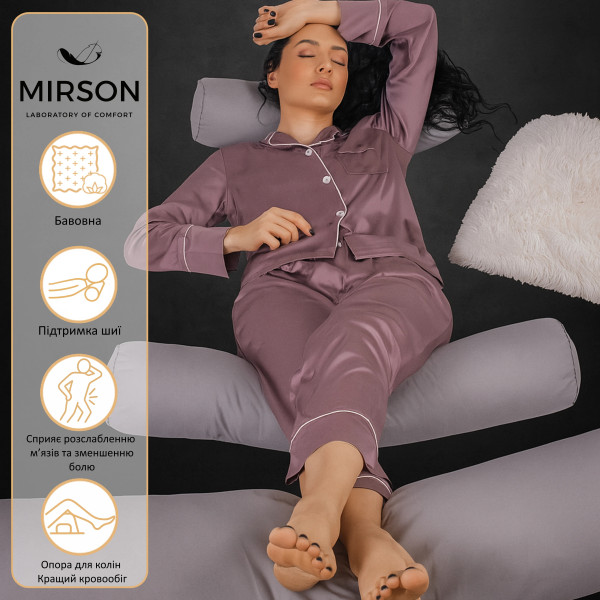 Фото - Подушка валик MirSon №8106 Naturale Line 16-5703 Light Gray EcoSilk 70х16 см (2200006247777)