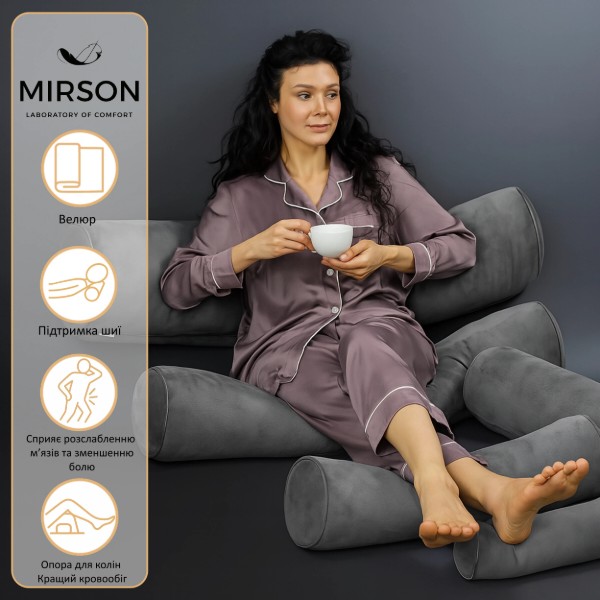 Фото - Подушка валик MirSon №8129 Velvet Line 28-0005 Ashen EcoSilk70х20 см (2200006249177)