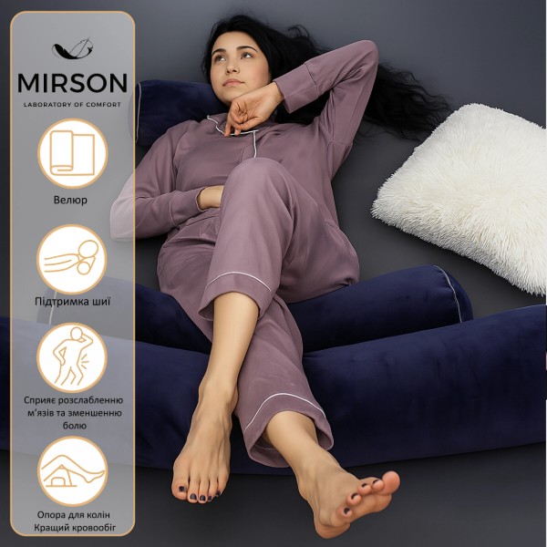 Фото - Подушка валик MirSon №8557 Velvet Line 28-0006 Navy blue 100% Memory 60х20 см (2200006344735)