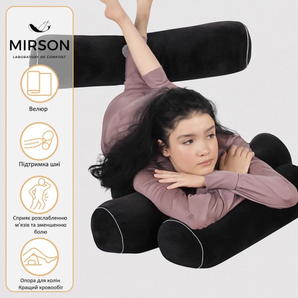 Фото - Подушка валик MirSon №8526 Velvet Line 28-0007 Black 50% Memory 100х20 см (2200006342915)