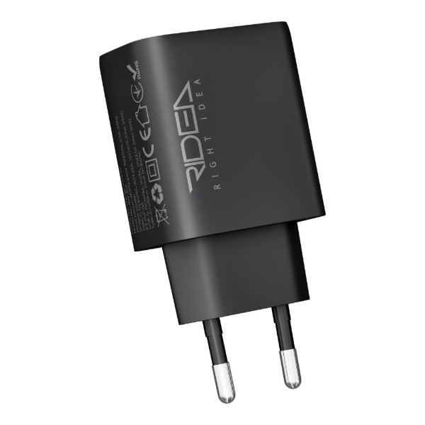 Фото - Сетевое зарядное устройство Ridea Rapid Duo 1USB/1USB-C QC/PD 20W Black (RW-20220)