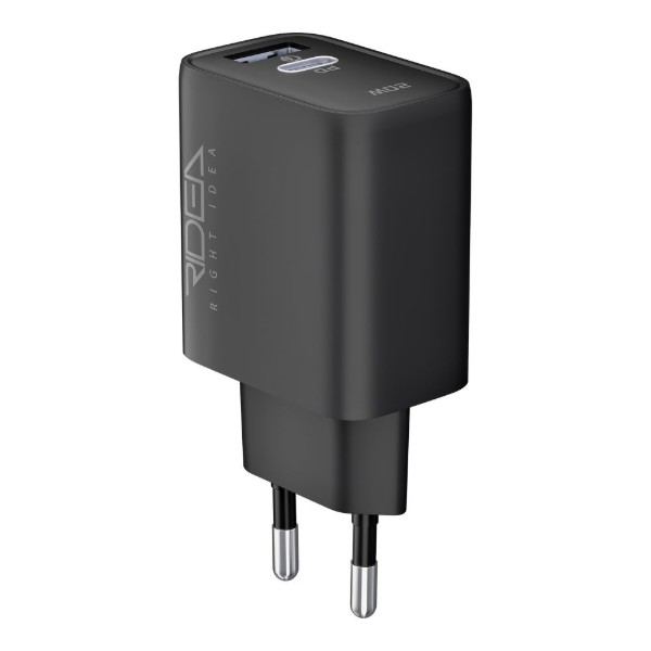 Фото - Сетевое зарядное устройство Ridea Rapid Duo 1USB/1USB-C QC/PD 20W Black (RW-20220)