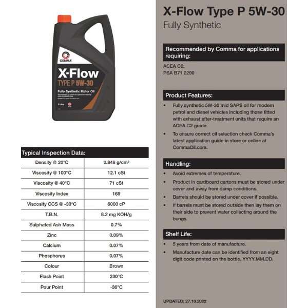 Фото - Масло для авто COMMA X-FLOW TYPE P 5W-30 5л (XFP5L)