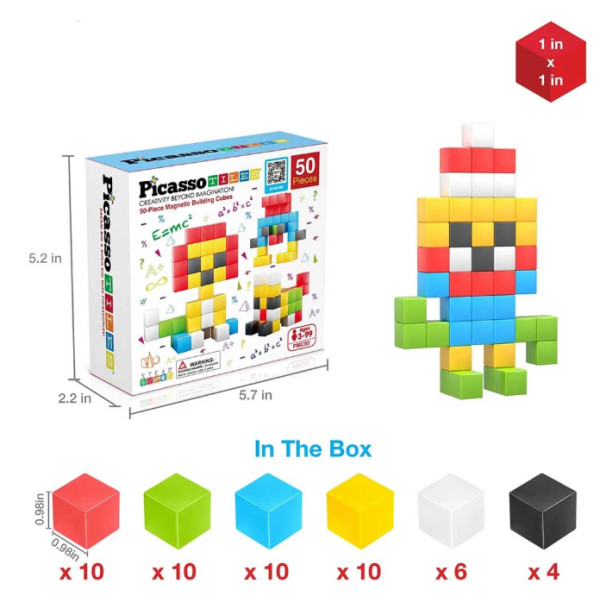 Фото - Магнітний конструктор Picasso Tiles BUILDING CUBES 50 деталей (23645)