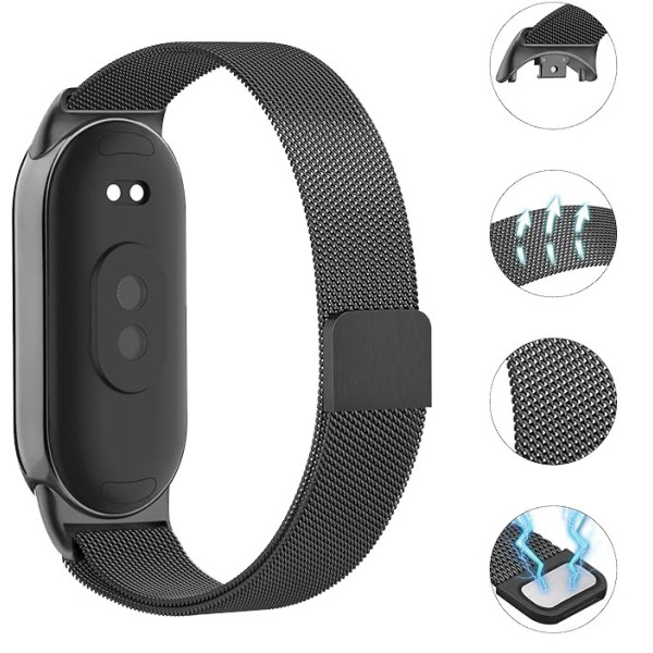 Фото - Ремінець для фітнес-браслету BeCover Milanese Style for Xiaomi Mi Smart Band 8 / 9 / 10 Black (714601)