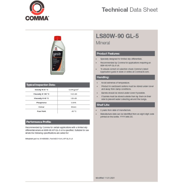 Фото - Масло для авто COMMA LS GEAR OIL 80W-90 GL5 1л (LS80W901L)