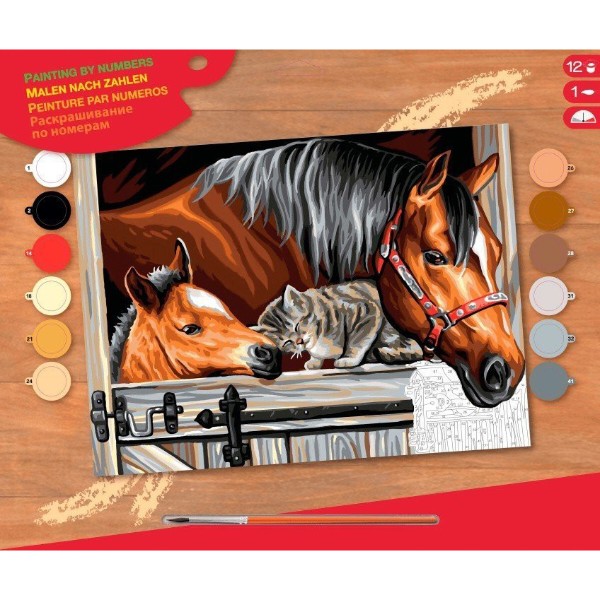 Фото - Картина по номерам Sequin Art Painting by Numbers Senior Трио в конюшне (SA1523)