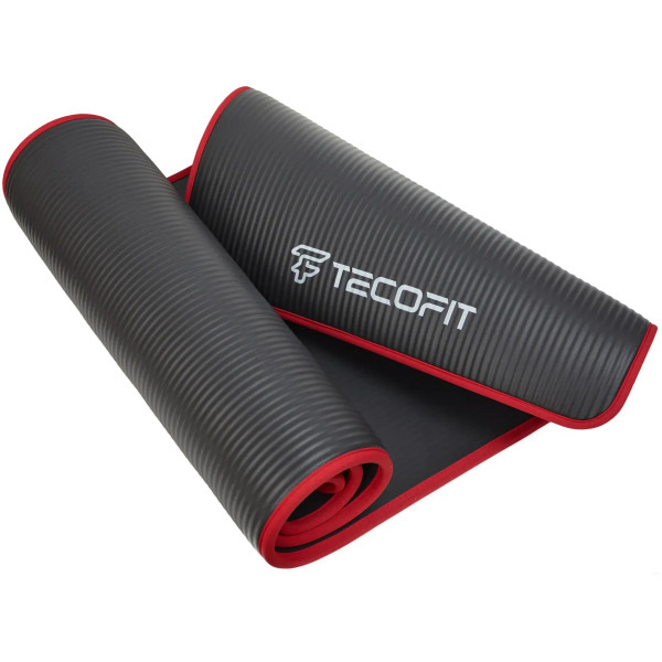 Фото - Коврик для йоги и фитнеса TECOFIT NBR с отделкой края тканью 183x61x1 см Black-Red + чехол-сумка в подарок (TOP18124795)