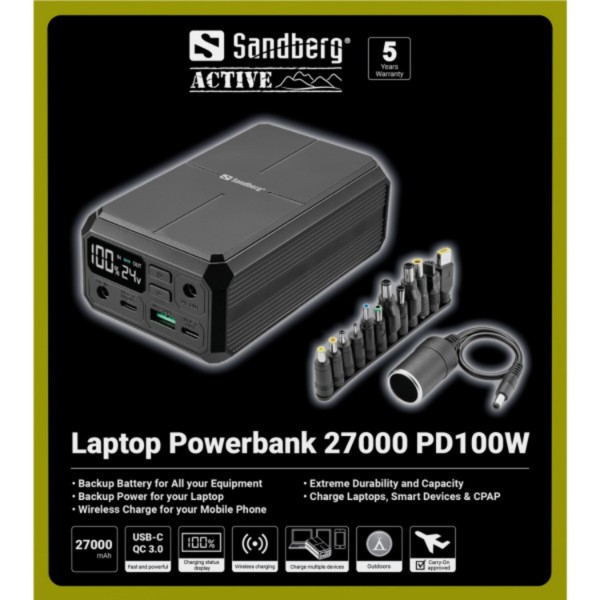Фото - Батарея мобильная Sandberg 27000mAh Laptop DC12–24v 84W (421-13)