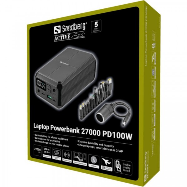 Фото - Батарея мобильная Sandberg 27000mAh Laptop DC12–24v 84W (421-13)