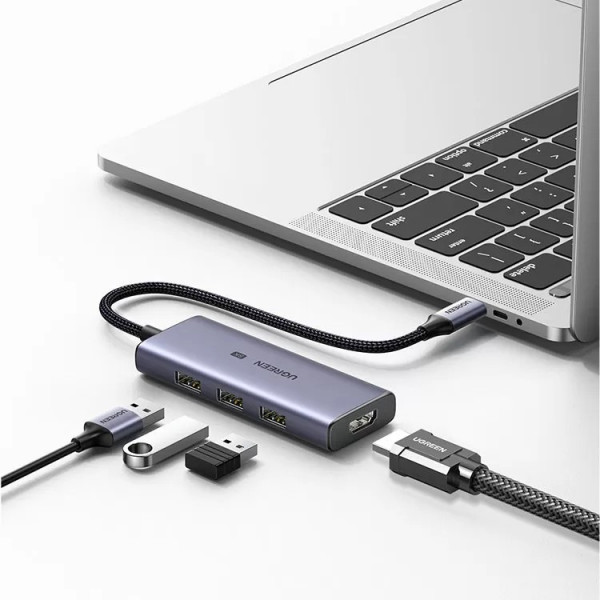 Фото - Хаб USB UGREEN CM500 4-in-1 USB Type-C to 3xUSB 3.0 + HDMI Space Gray (50629)