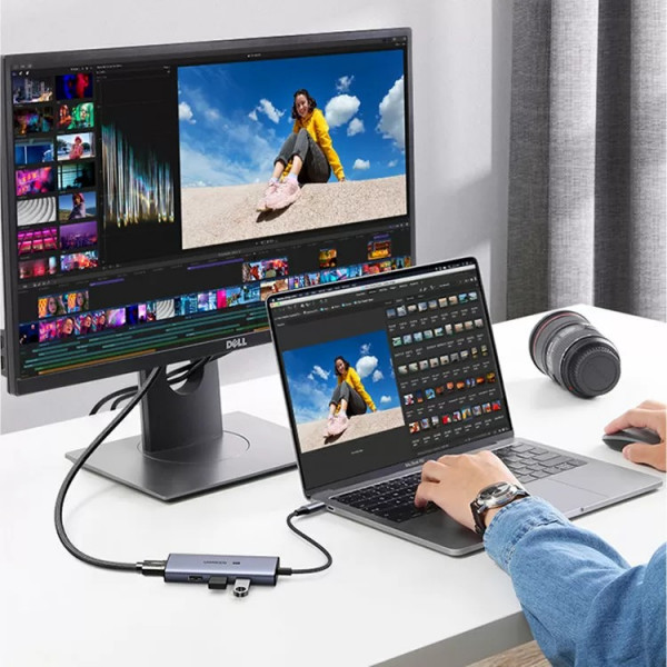 Фото - Хаб USB UGREEN CM500 4-in-1 USB Type-C to 3xUSB 3.0 + HDMI Space Gray (50629)