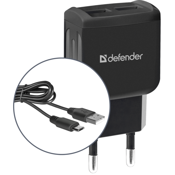 Фото - Мережевий зарядний пристрій Defender UPС-21 2xUSB,5V/2.1А кабель microUSB (83581)