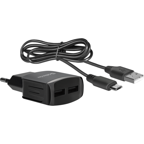 Фото - Мережевий зарядний пристрій Defender UPС-21 2xUSB,5V/2.1А кабель microUSB (83581)
