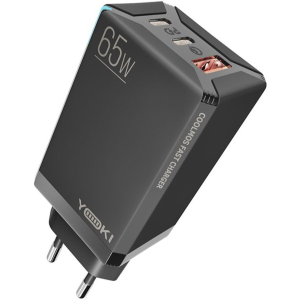 Фото - Мережевий зарядний пристрій YOKI Led Series GaN Ultra PD 65W Black (YK-65)