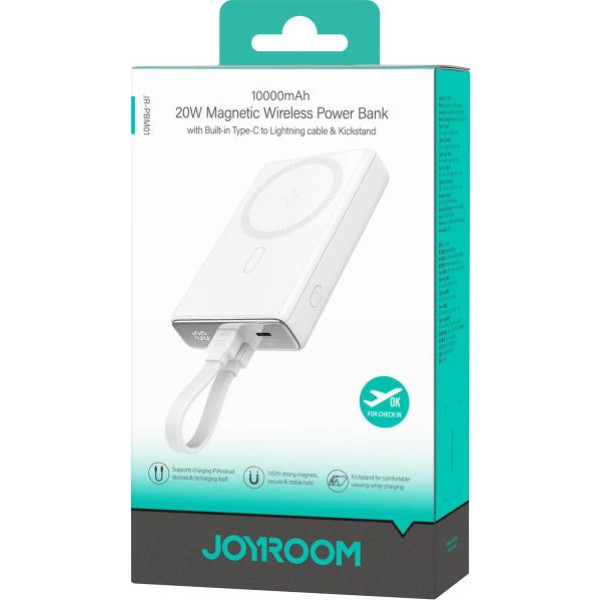 Фото - Батарея мобільна Joyroom Magnetic Wireless 10000mAh JR-PBM01 20W QC USB-C In/Out White (6941237112545)