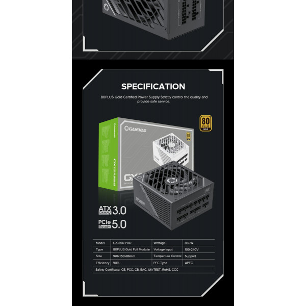 Фото - Блок живлення для ПК Gamemax ATX 850W (GX-850 PRO BK)