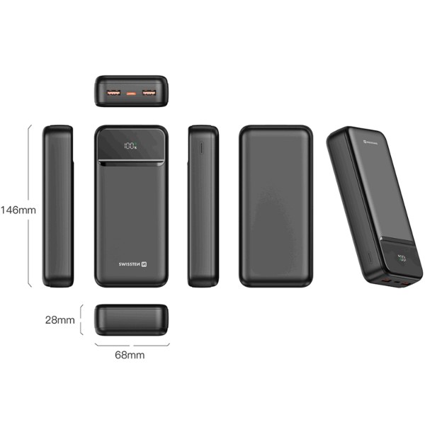 Фото - Батарея мобильная Swissten 20000 mAh POWER LINE II 22.5 Вт PD Black (8595217490628)