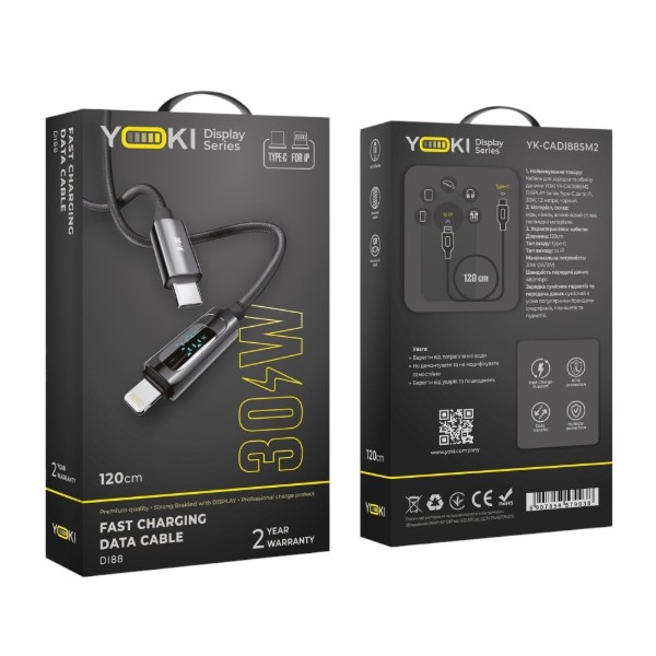 Фото - Кабель YOKI DISPLAY Type-C to Lightning 30W 1.2m Black (YK-DI88)