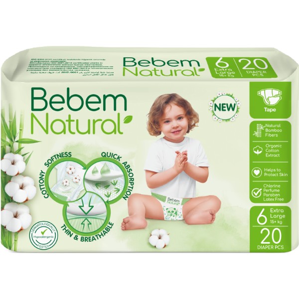Фото - Одноразовые подгузники Bebem Natural 6 e.large 15+ кг 20 шт. (8690536806041)
