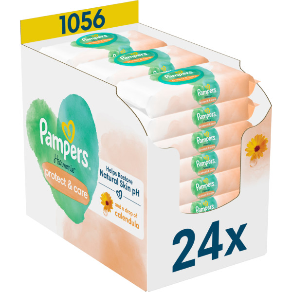 Фото - Вологі серветки для немовлят Pampers Harmonie Protect&Care з календулою, 1056 шт. (24* 44 шт.) (80770637)