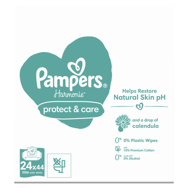 Фото - Вологі серветки для немовлят Pampers Harmonie Protect&Care з календулою, 1056 шт. (24* 44 шт.) (80770637)