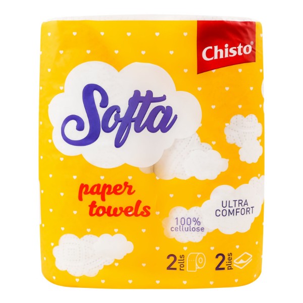 Фото - Рушники паперові Chisto Softa целюл. на гільзі 2 рул. сіро-білий (4823098408376)
