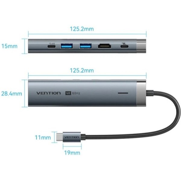 Фото - Хаб USB Vention USB3.2 Type-C HDMI/USB 3.0x2/RJ45/PD 100W (TGNHB)