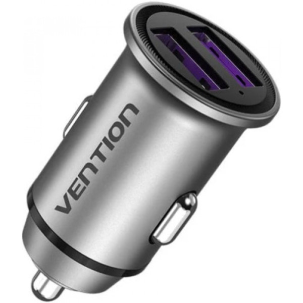 Фото - Автомобільний зарядний пристрій Vention 2USB-A 30W QC3.0 Gray Mini Style Aluminium Alloy Type (FFEH0)