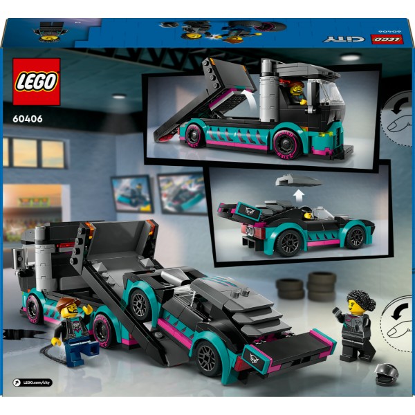 Фото - Конструктор LEGO City Автомобіль для перегонів й автовоз (60406)