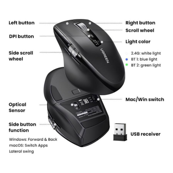 Фото - Миша бездротова UGREEN 2.4GHz&BT M751
Black (45792)