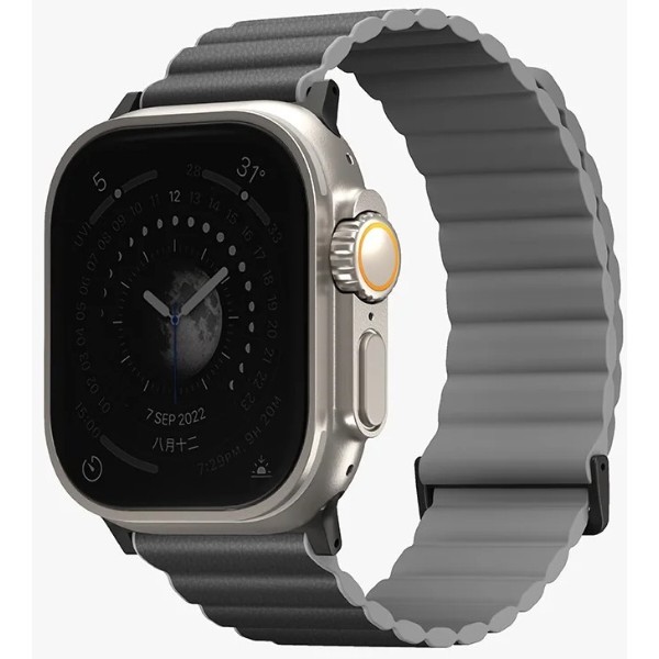 Фото - Ремінець для смарт-годинника Uniq Revix Premium Apple Watch Series 1-9/SE/SE2/Ultra/Ultra 2 42/44/45/49mm Magnetic Leather charcoal-grey (8886463684283)