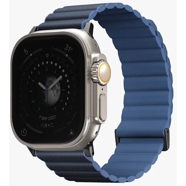 Фото - Ремінець для смарт-годинника Uniq Revix Premium Apple Watch Series 1-9/SE/SE2/Ultra/Ultra 2 42/44/45/49mm Magnetic Leather prussian-mist blue (8886463684290)