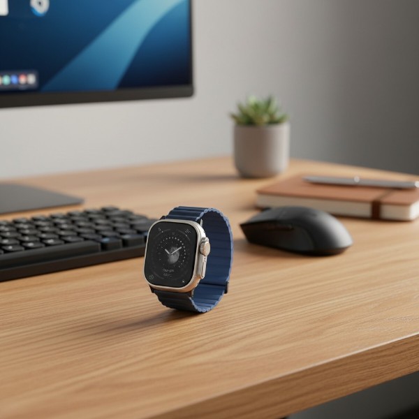 Фото - Ремінець для смарт-годинника Uniq Revix Premium Apple Watch Series 1-9/SE/SE2/Ultra/Ultra 2 42/44/45/49mm Magnetic Leather prussian-mist blue (8886463684290)