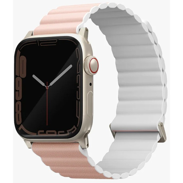 Фото - Ремешок для смарт-часов Uniq Revix Premium Apple Watch Series 1-9/SE/SE2/Ultra/Ultra 2 42/44/45/49mm Magnetic Leather blush pink-white (8886463684320)
