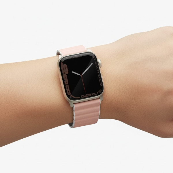 Фото - Ремешок для смарт-часов Uniq Revix Premium Apple Watch Series 1-9/SE/SE2/Ultra/Ultra 2 42/44/45/49mm Magnetic Leather blush pink-white (8886463684320)