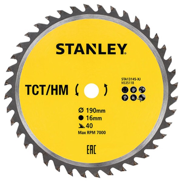 Фото - Диск пильный Stanley TCT/HM 190 х 16  мм (STA13145)