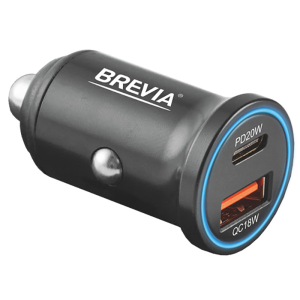Фото - Автомобильное зарядное устройство Brevia ePower DualChargeLED 38W 1xUSB-C+1xUSB-A (46038CALB)